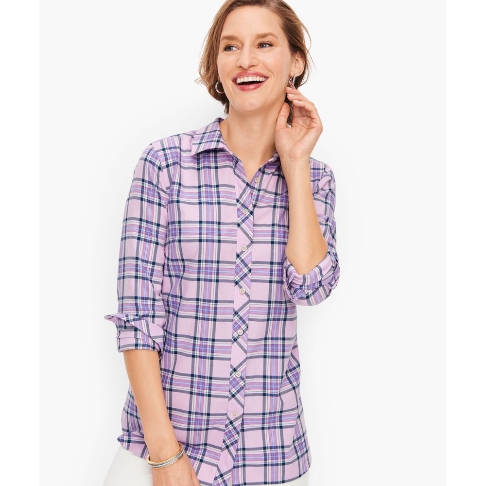 Womens Talbots‎ CLASSIC COTTON SHIRT - WEEKEND PLAID Purple NWT XLP Soft Cotton